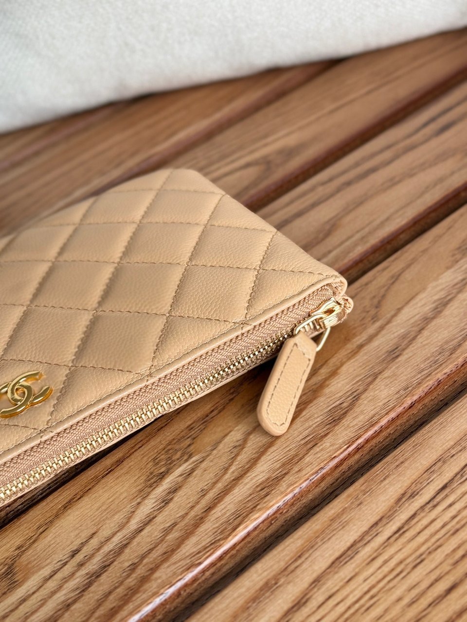 Chanel Zipped Wallet 20Cm Dark Beige Quilted Caviar Gold Hardware view 8