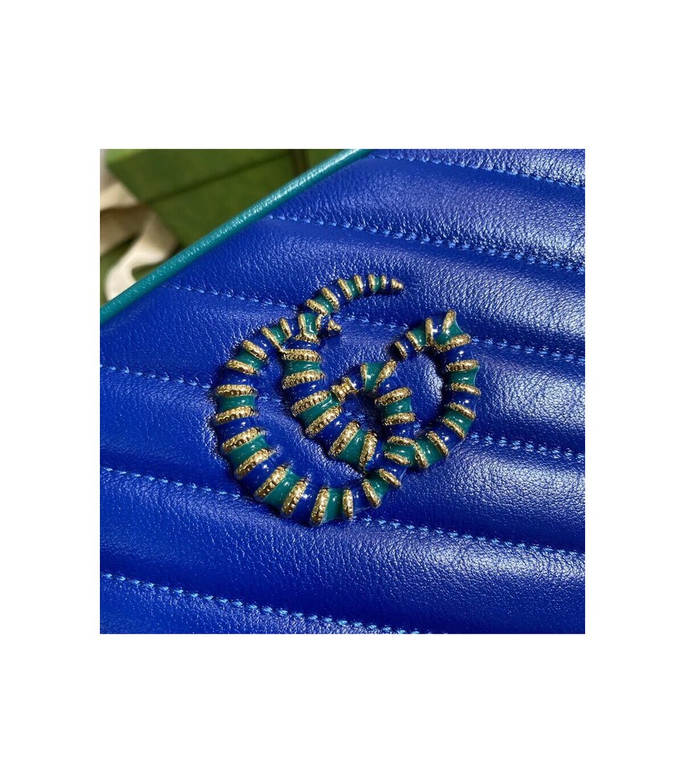 Gucci GG Marmont Small Shoulder Bag Blue and Emerald Leather view 7