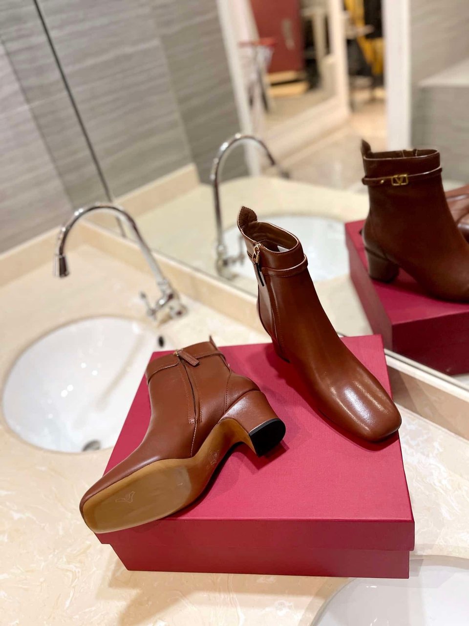 Valentino Garavani Tan Go Ankle Boot In Calfskin Leather Brown view 6