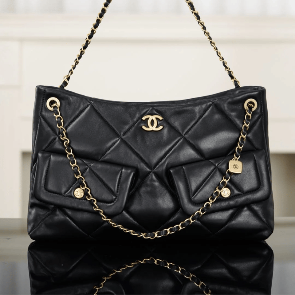 Chanel Hobo Shopping Bag Black – Gold Lambskin 38cm/15in view 5