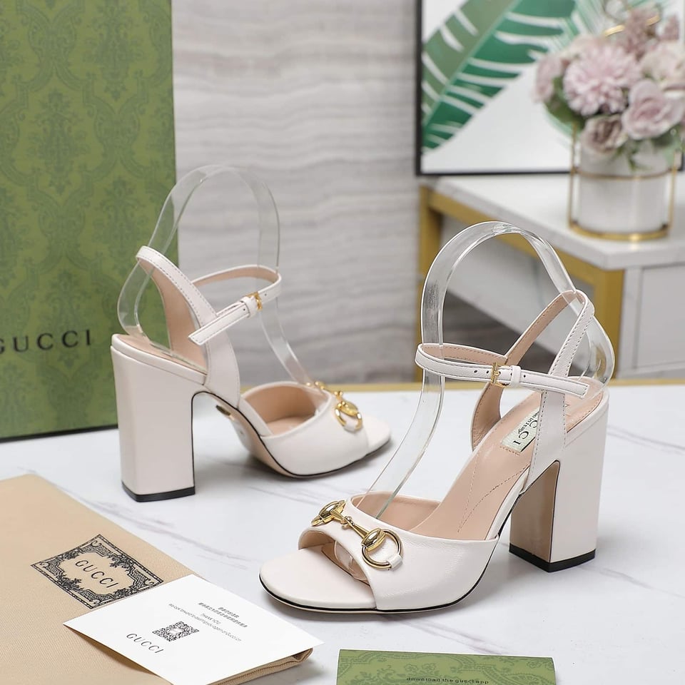 Gucci Women’S Horsebit High Heel Sandal White view 5
