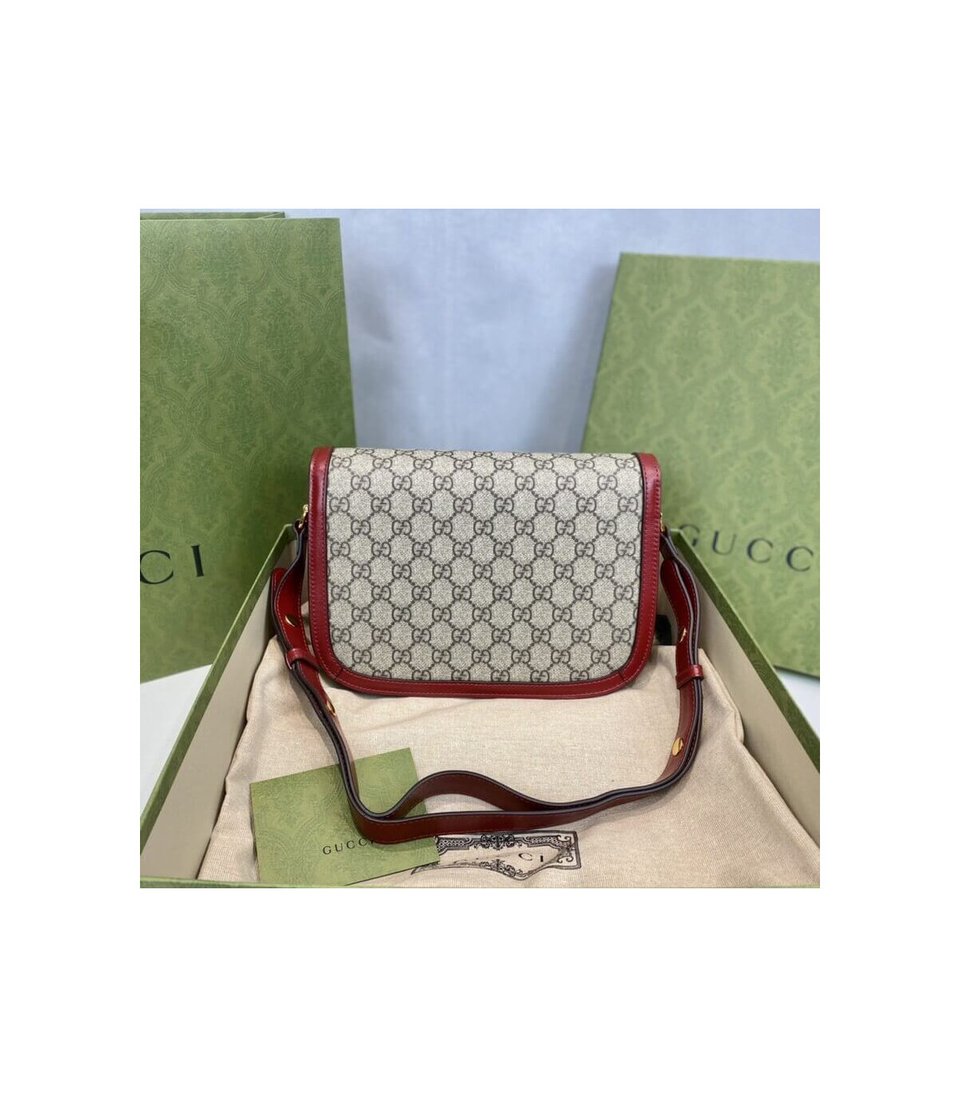 Gucci 1955 Horsebit Red GG Supreme Canvas Shoulder Bag 25cm view 7