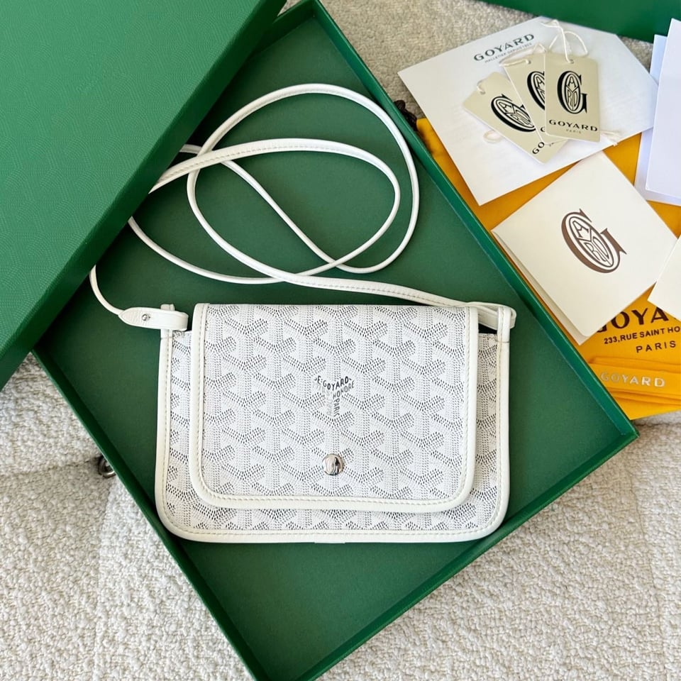 Goyard Plumet Pocket Wallet 20 Cm White Goyardine Canvas And Lambskin Trim view 2