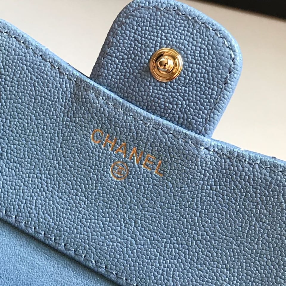 Chanel Flap Card Holder 11.5 Sky Grained Calfskin Gold Icon view 7