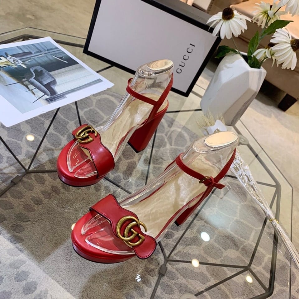 Gucci Gg Leather Heeled Sandal Red view 4