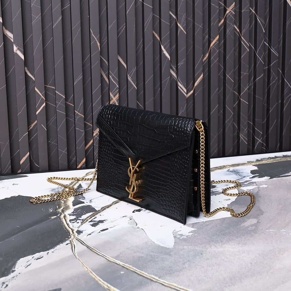 Saint Laurent Cassandra Shiny Leather Cross-Body Bag Black view 9