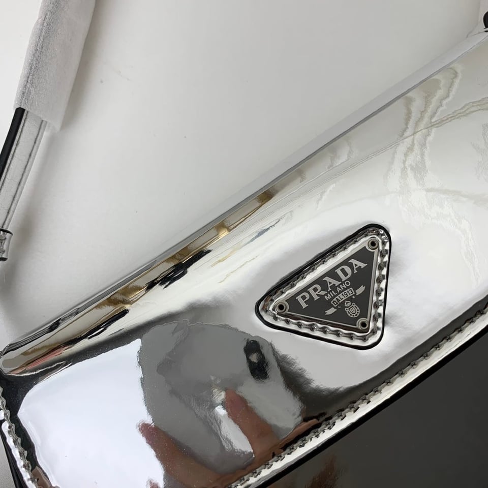 Prada Cleo Brushed Leather Shoulder Bag In Silver view 9