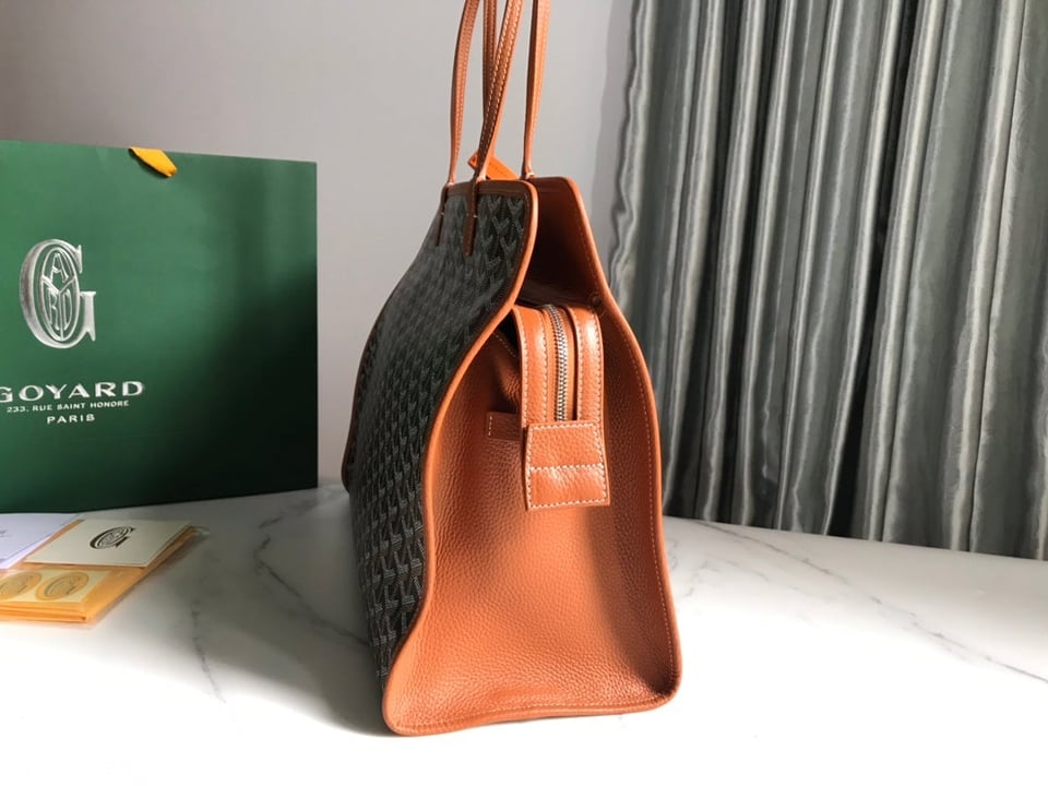 Goyard Hardy Pm Bag 40 Cm Black Goyardine Canvas And Tan Taurillon Leather Trim view 9