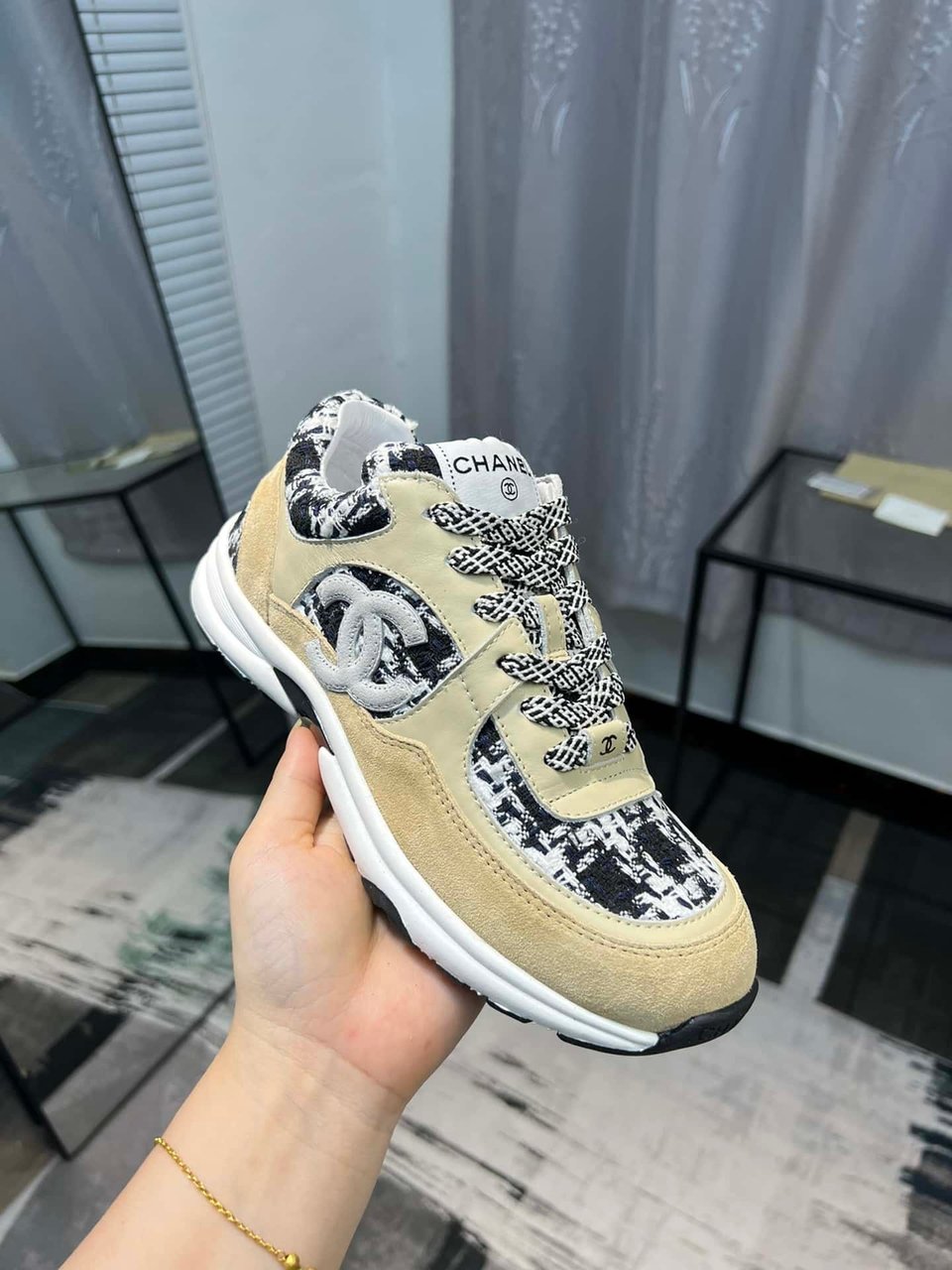 Chanel Coton Tweed Suede Calfskin Sneakers Black view 7
