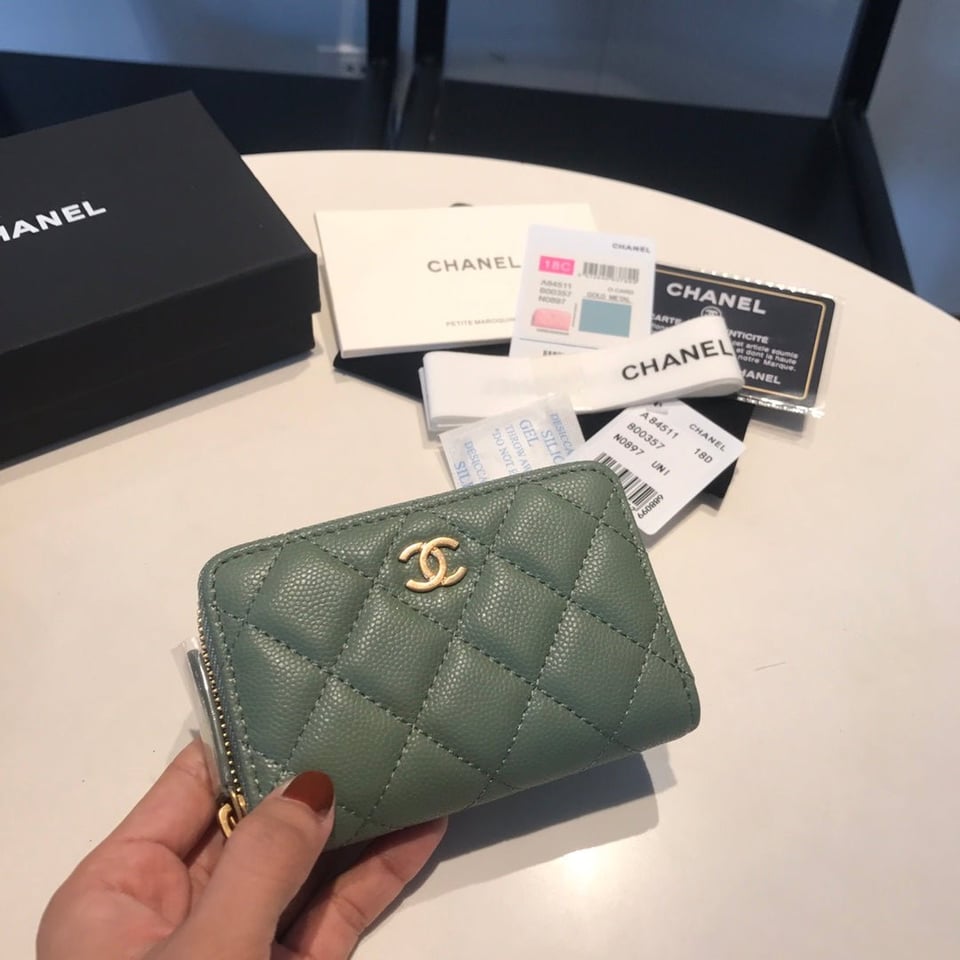 Chanel Zipped Caviar Purse 11 Turquoise Calfskin Gold Icon view 2