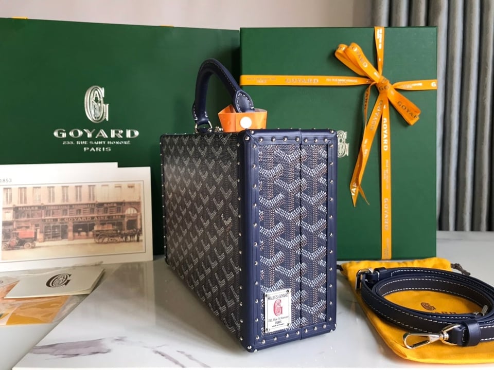 Goyard Grand Hôtel Trunk Bag 24.5cm Navy Blue Goyardine Canvas And Calfskin view 8