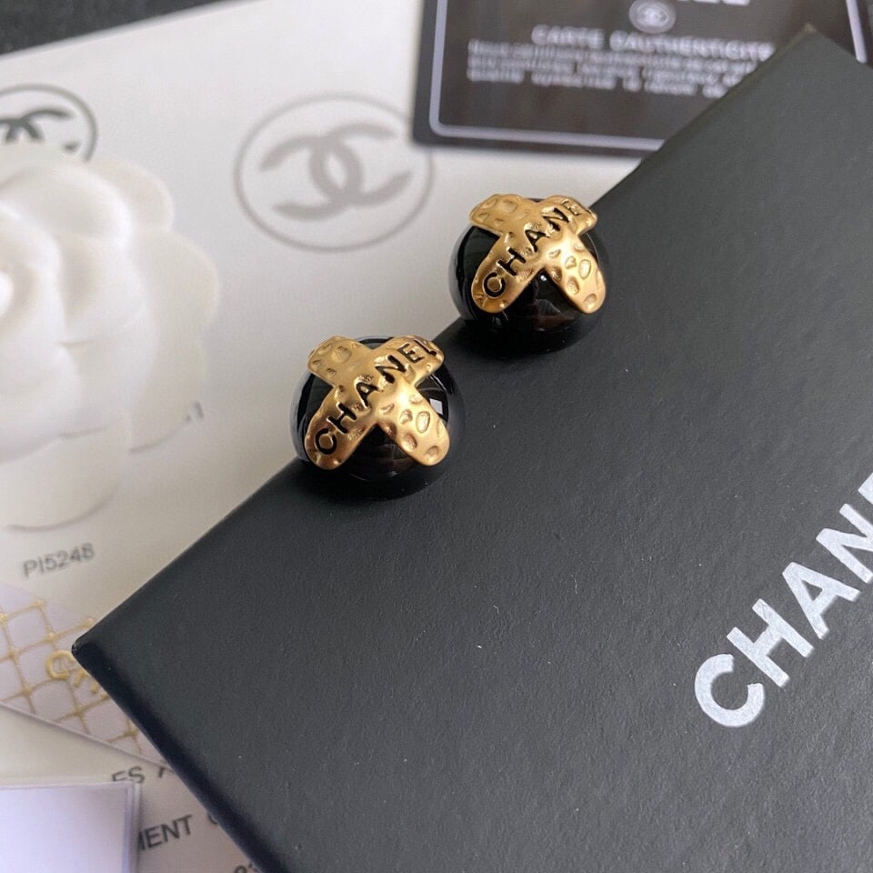 Chanel Button Black Earrings view 9