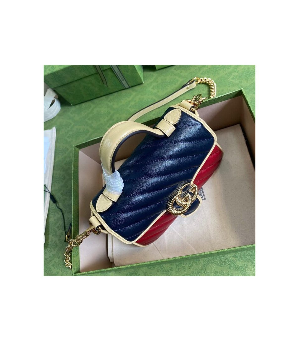 Gucci GG Marmont Mini Bag Blue and Red Leather view 8