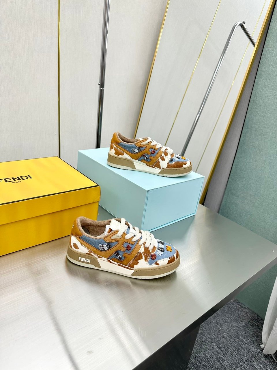 Fendi Match Suede Low Tops Brown And Blue view 5