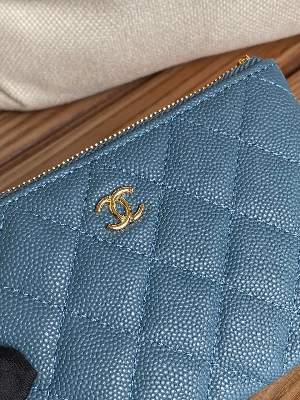 Chanel Zipped Wallet 15 Dark Cloud Blue Caviar Gold Hardware view 7