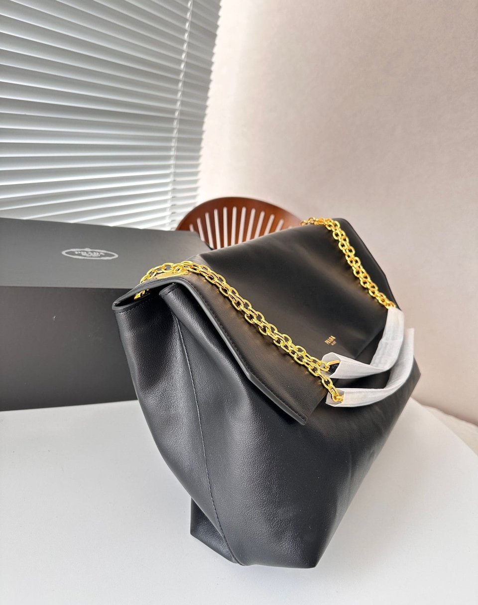 Prada Medium Leather Shoulder Bag Black 38Cm view 10