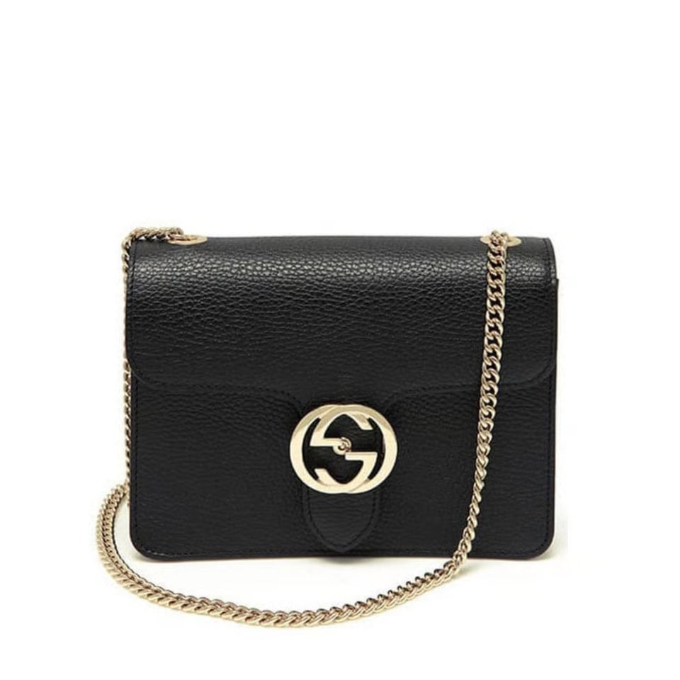 Gucci Interlocking G Chain Crossbody Black Leather 25cm view 2