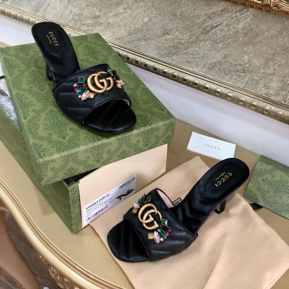 Gucci Women?S Flower Double G Slide Sandal Black view 3