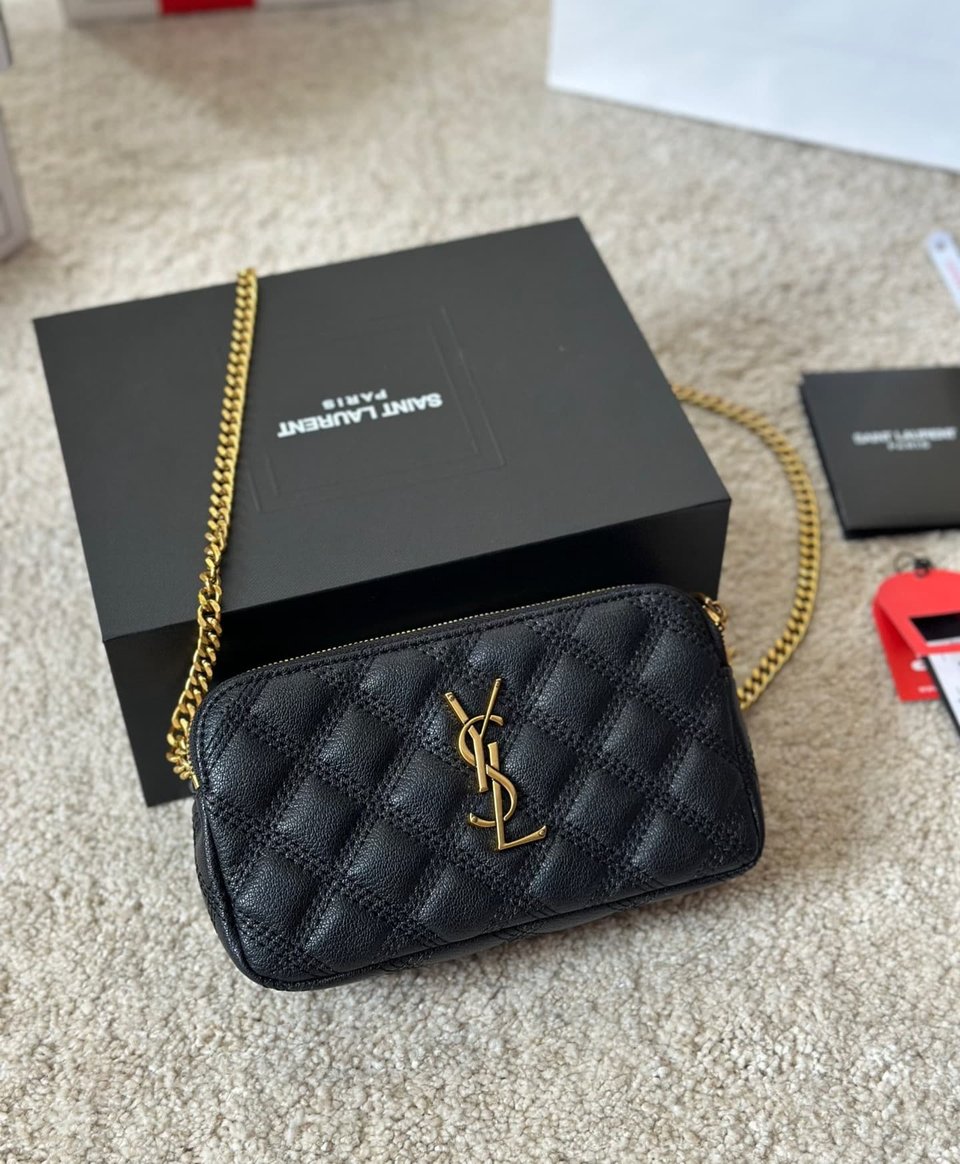 Saint Laurent Becky Quilted Double Zip Pouch Bag Black 20Cm view 3