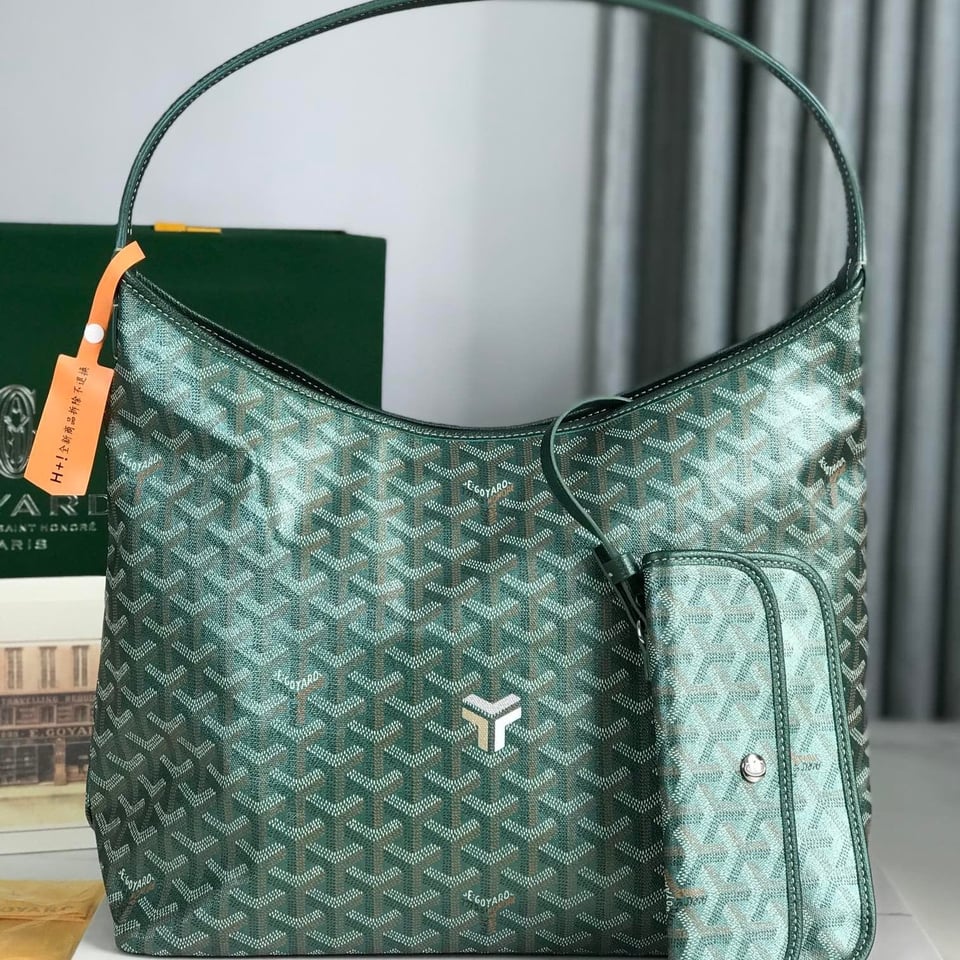 Goyard Bohème Hobo Bag 42Cm Green Canvas Chevroches Calfskin view 2