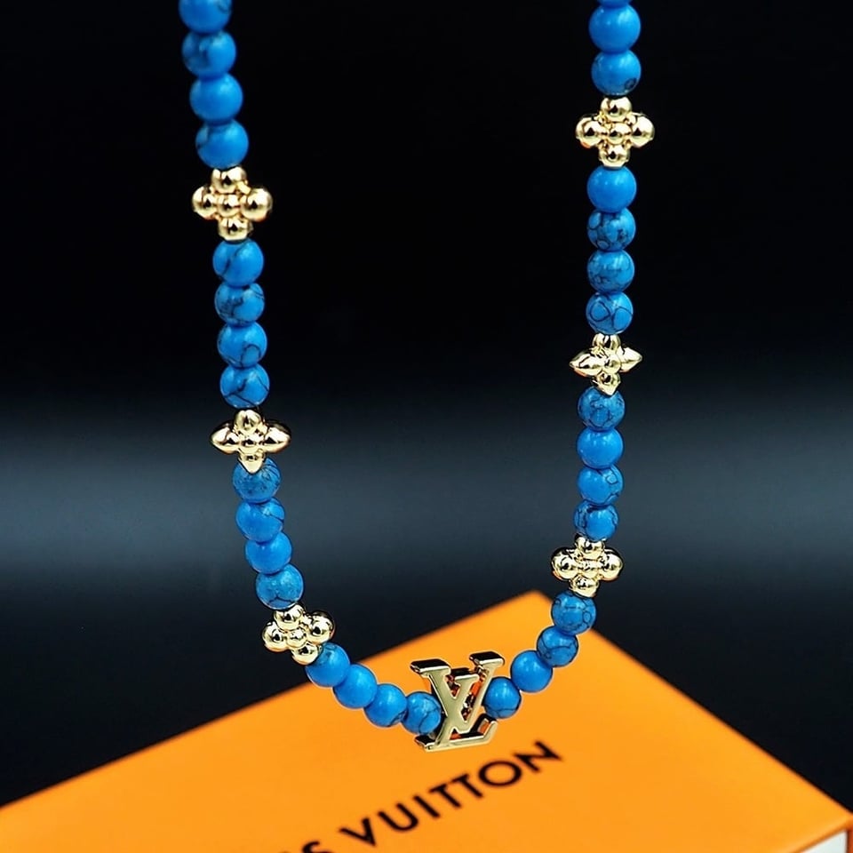 Louis Vuitton Turquoise Pearl Necklace Blue view 6