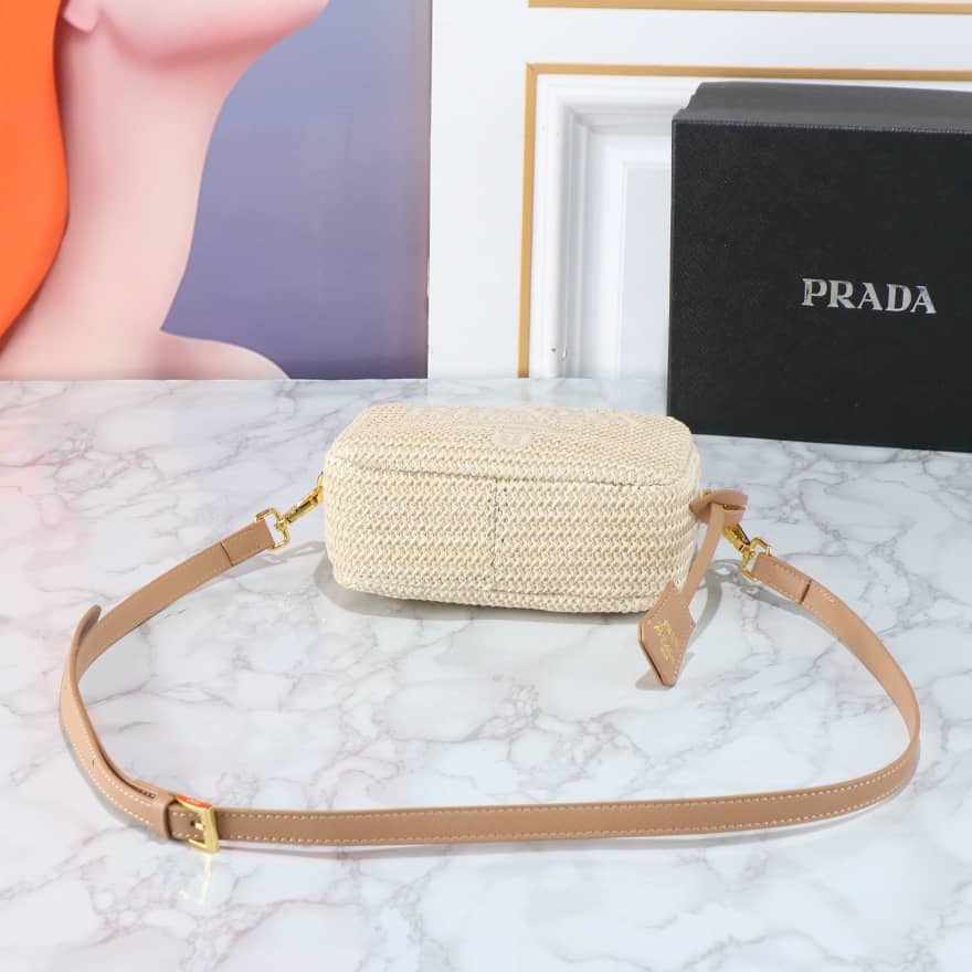 Prada Raffia Crochet Shoulder Bag Natural 20Cm view 6