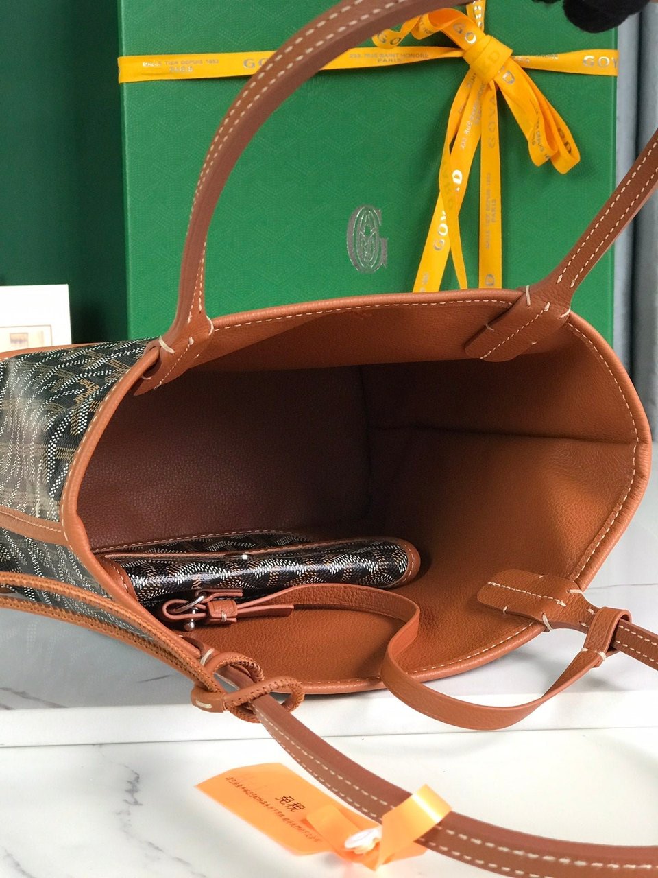 Goyard Anjou Mini Bag 20 Cm Tan Calfskin And Black Goyardine Canvas view 7