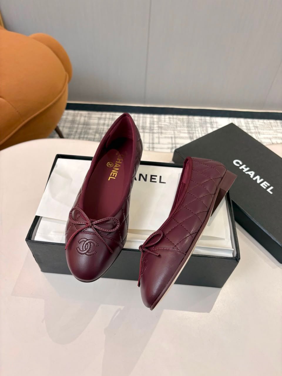 Chanel Quilted Classic Ballerina Flats Quilted Lambskin Burgundy G02819 view 5