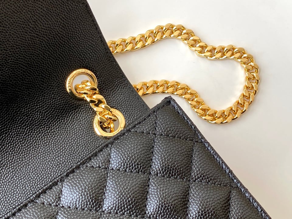 Saint Laurent Envelope Medium Chain Bag In Supple Matelasse Leather Black Gold 24Cm view 4