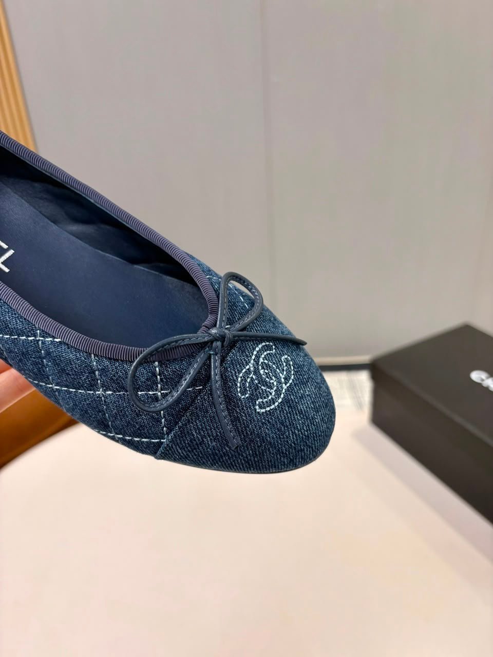Chanel Quilted Denim Ballerina Flats Blue Denim G02819 view 8