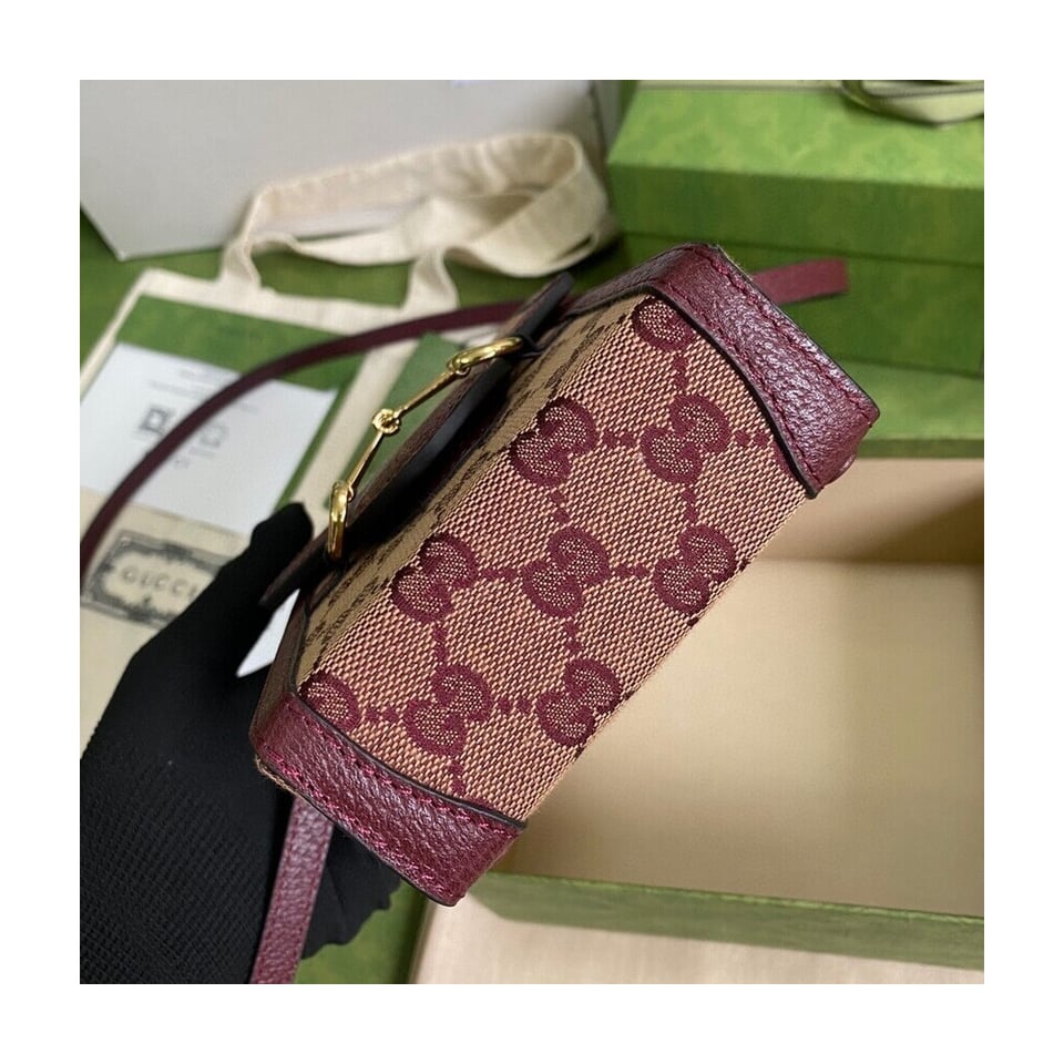 Gucci Horsebit 1955 Mini Bag in Burgundy GG Canvas view 6