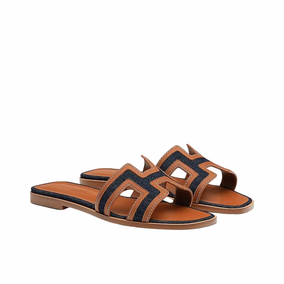 Hermes Oran Sandal Bleu Brut Gold view 2