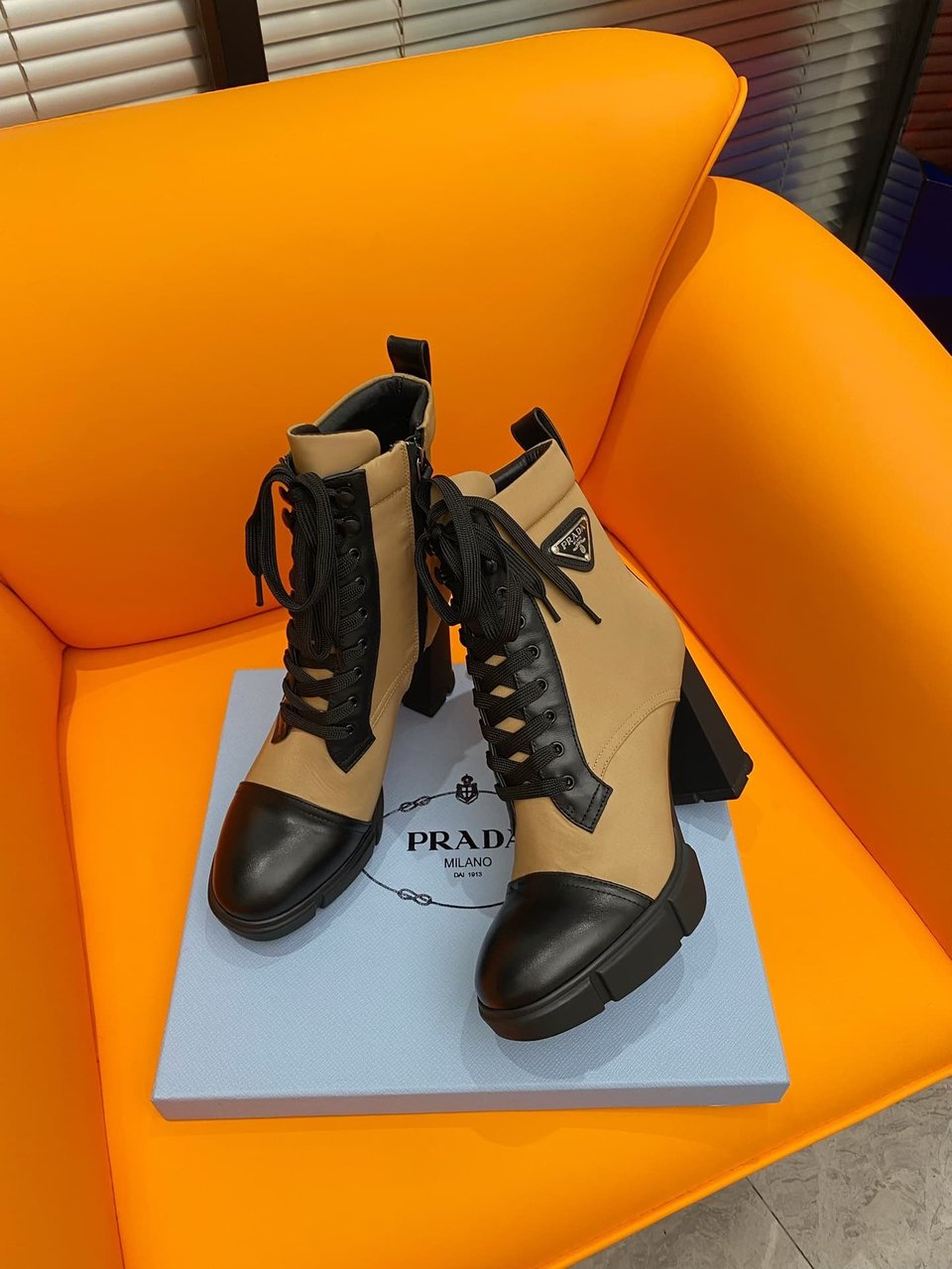 Prada Logo Plaque Ankle Boots Brown view 8