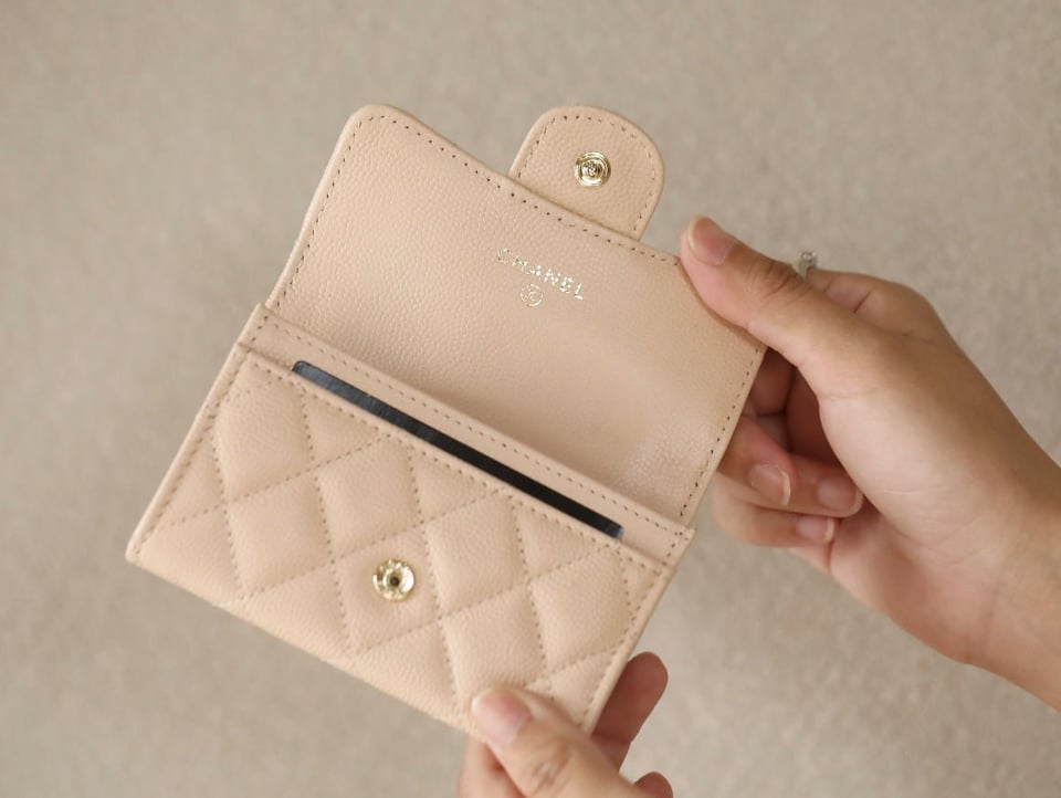 Chanel Flap Card Holder 11.3 Beige Grained Calfskin Gold Icon view 5