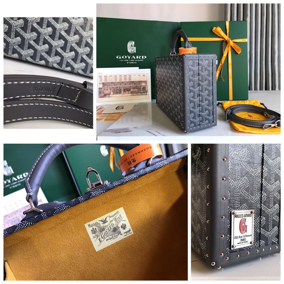 Goyard Grand Hôtel Trunk Bag 24.5cm Grey Black Goyardine Canvas And Calfskin view 8