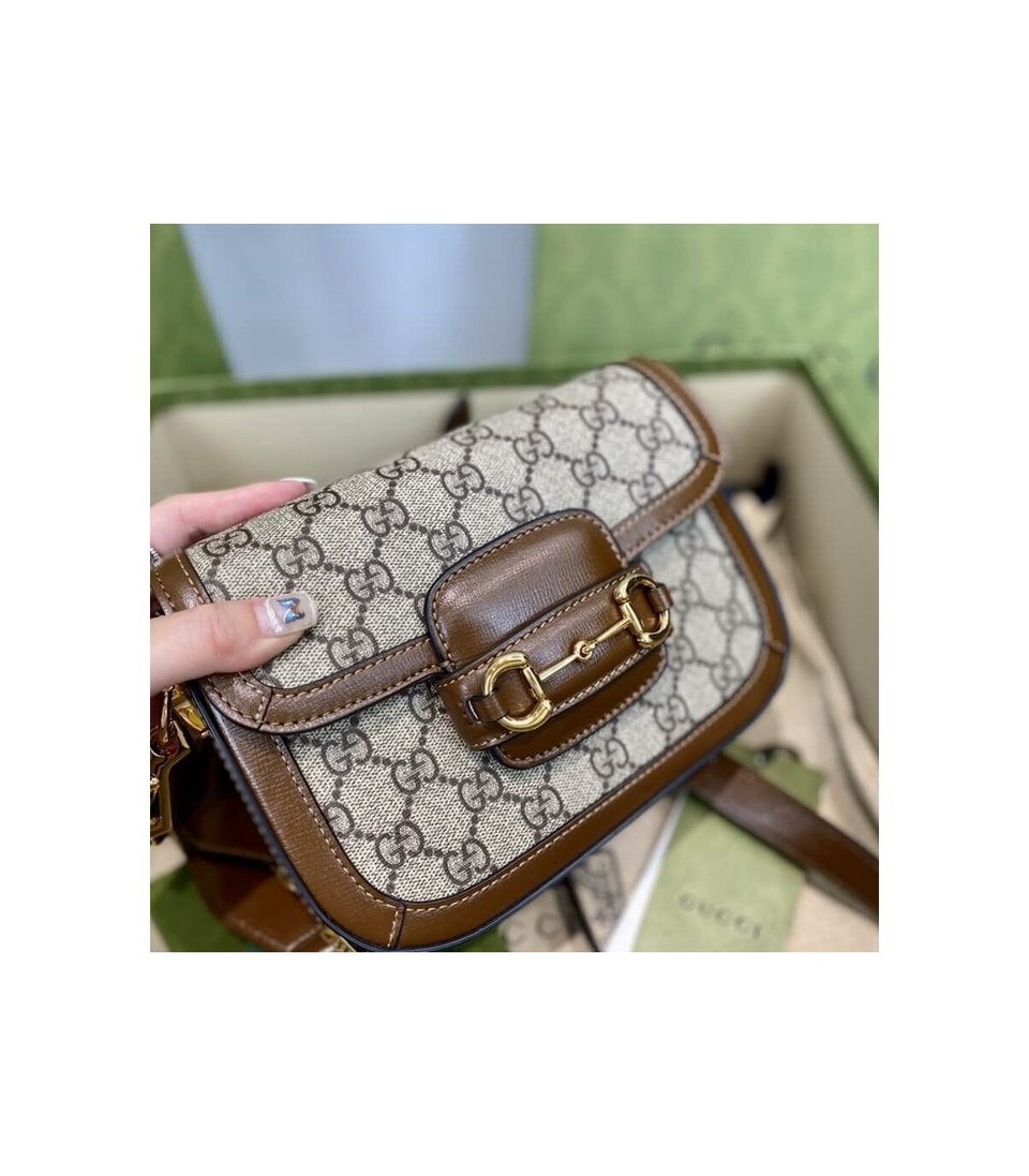 Gucci Horsebit 1955 Mini Bag in GG Supreme Brown view 13