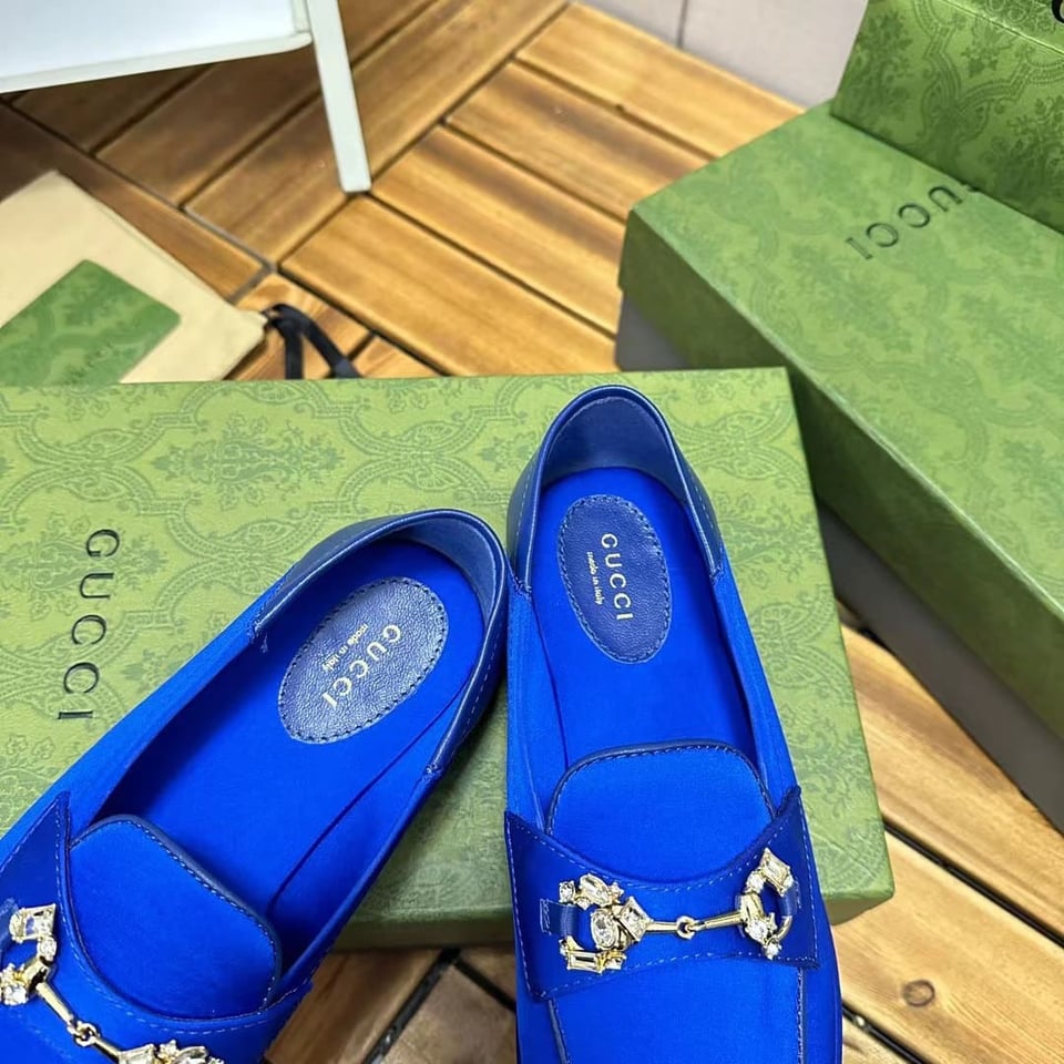 Gucci Horsebit Loafer With Crystals Blue Satin 759780 Knd90 4380 view 5