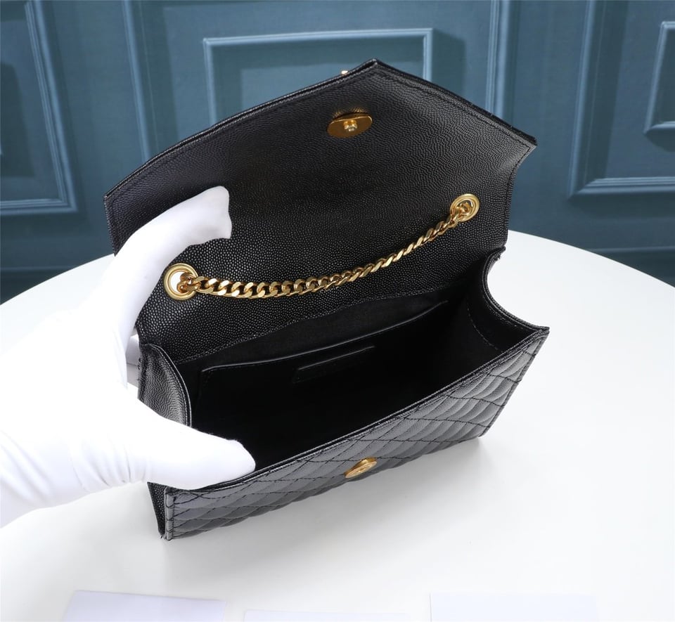Saint Laurent Envelope Small Bag In Mix Matelasse Grain De Poudre Embossed Black Gold 21Cm view 4