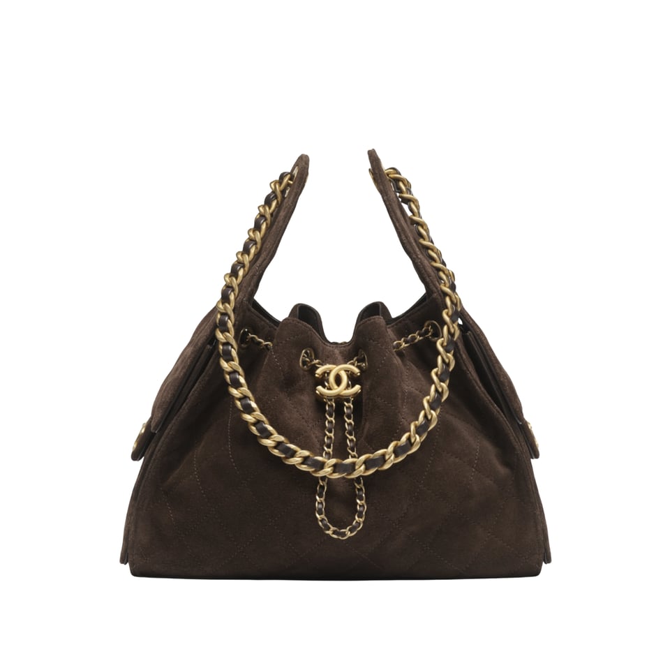 Chanel Suede Calfskin Gold Tone Metal Handbag 30cm/11.8in