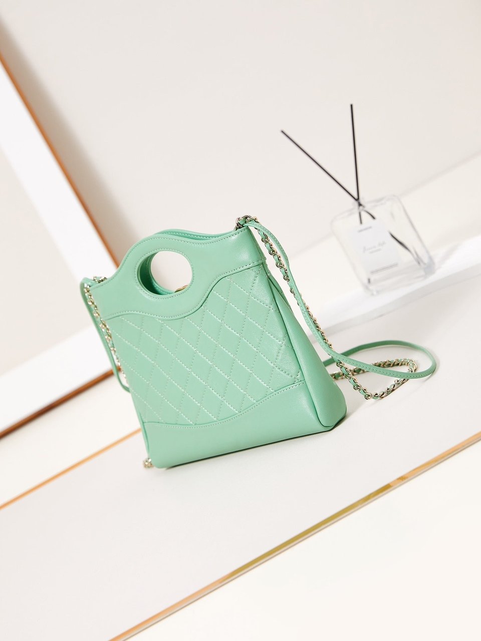 Chanel 24S31 Mini Shopping Bag 22Cm Light Green Lambskin Gold Hardware view 8