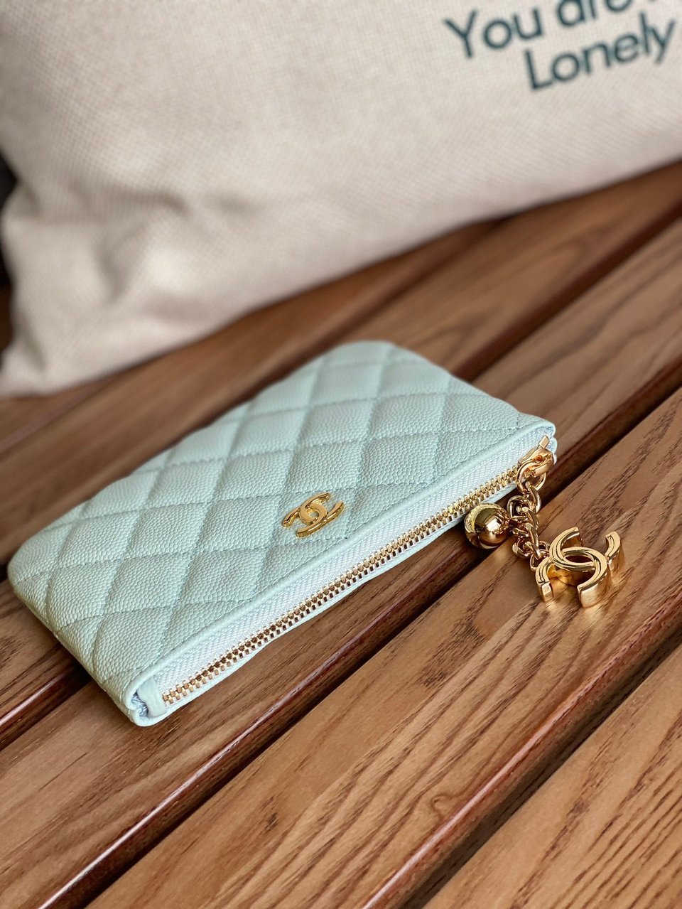 Chanel Zipped Wallet 14Cm Light Cloud Blue Caviar Gold Hardware view 6