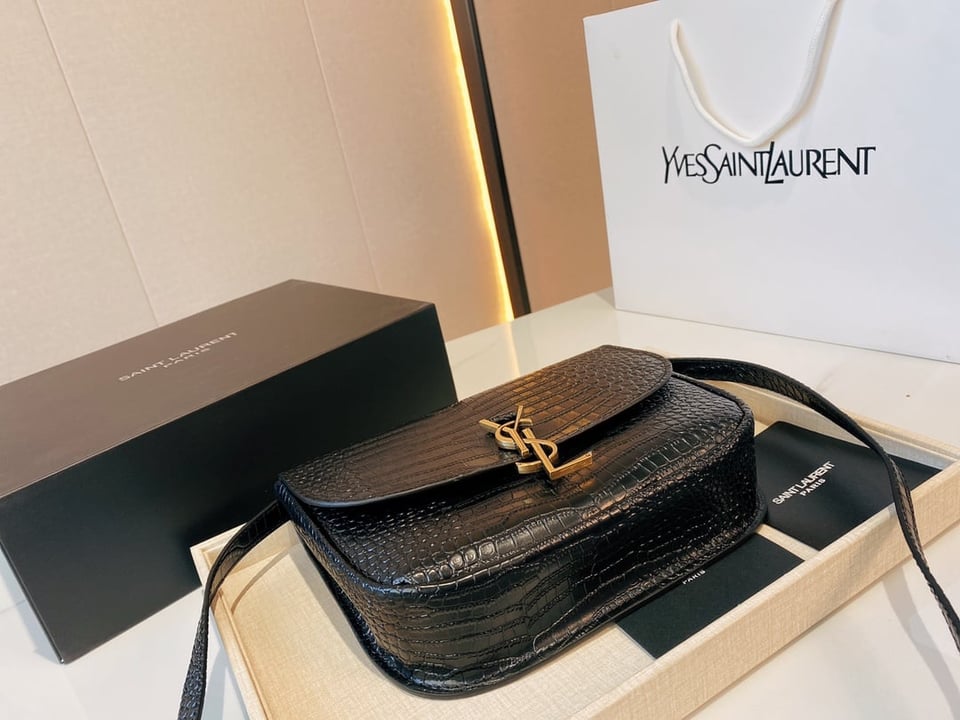 Saint Laurent Kaia Medidum Embossed Leather Black Gold Bag 23Cm view 9