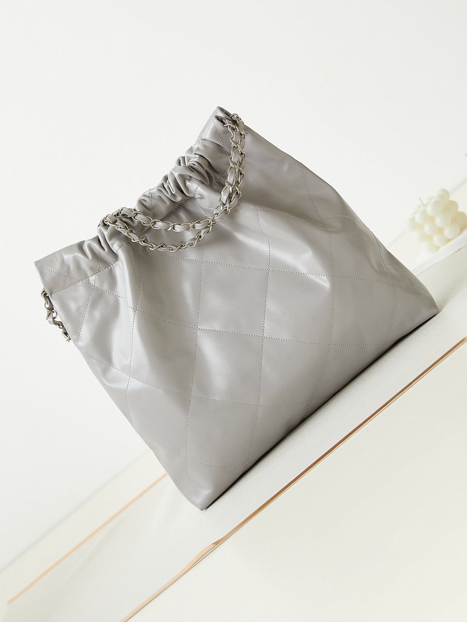 Chanel 22 Hobo Grey Calfskin Silver Hardware view 7