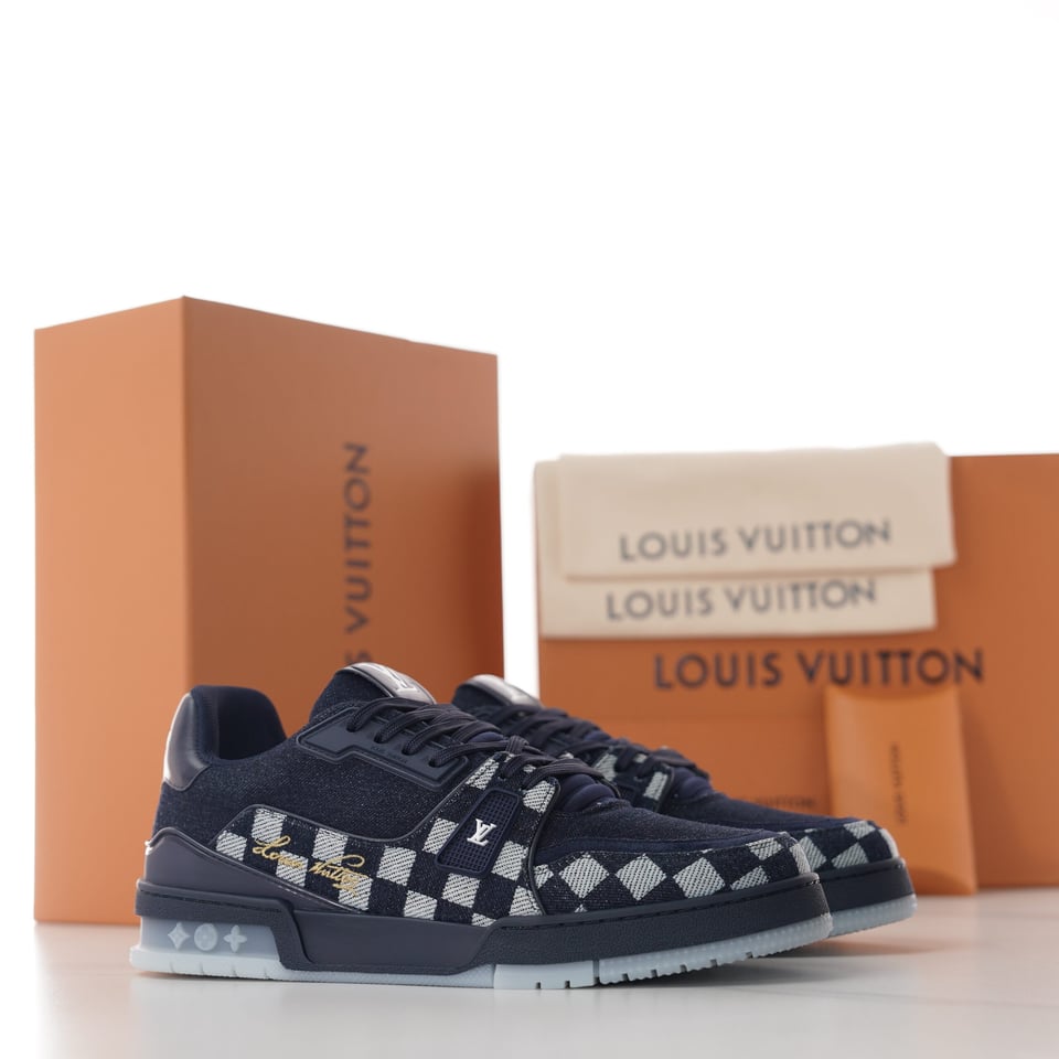 LV Trainer Sneaker Damier Denim Blue for Men 1AIK58 view 8