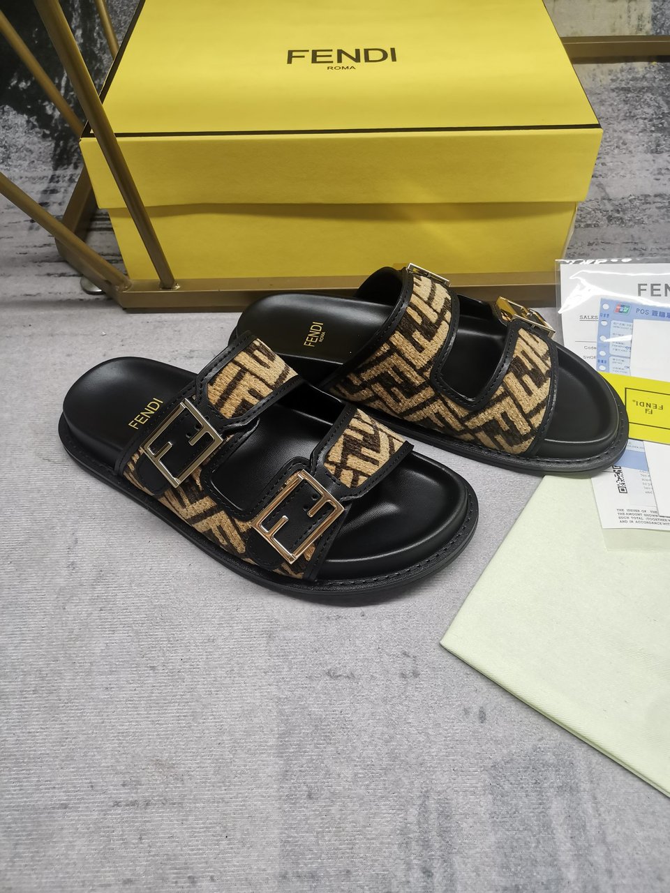 Fendi Feel Ff Fabric Slides Black view 4