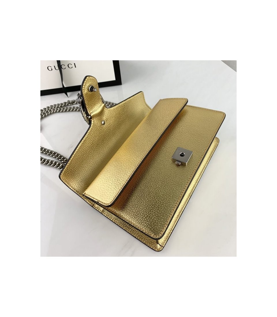 Gucci Dionysus Small Shoulder Bag in Gold Lame Leather view 10