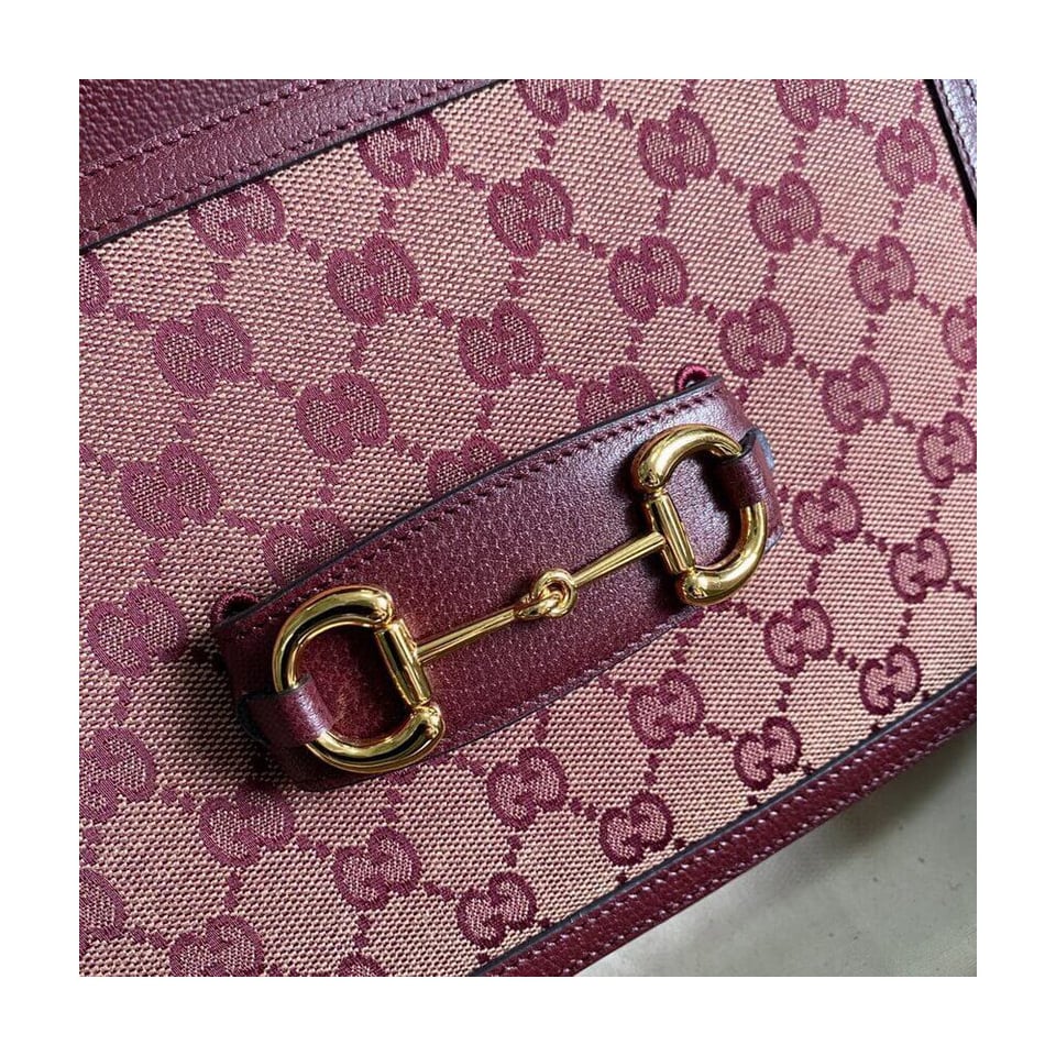 Gucci Horsebit 1955 Small Bag in Burgundy GG Canvas view 11