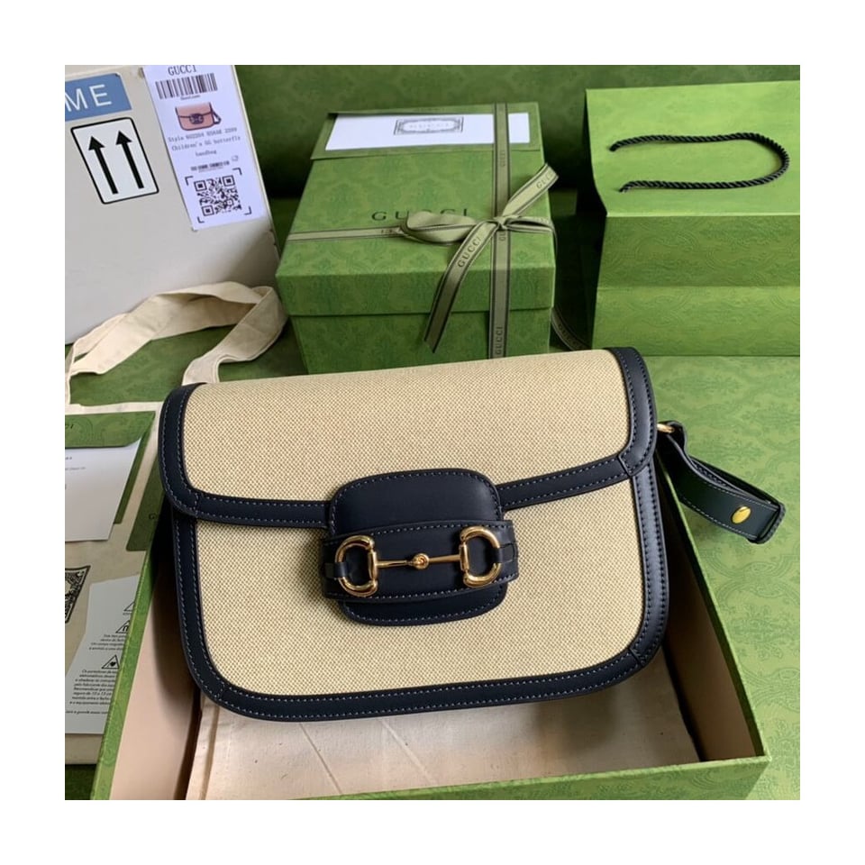 Gucci Horsebit 1955 Small Bag in Beige Canvas view 5