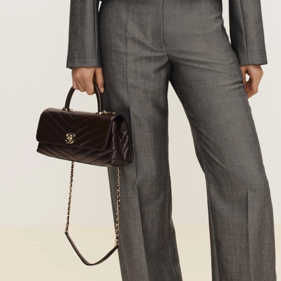 Chanel Maxi Flap Bag With Top Handle 31cm/12.2in Brown AS6091 view 2