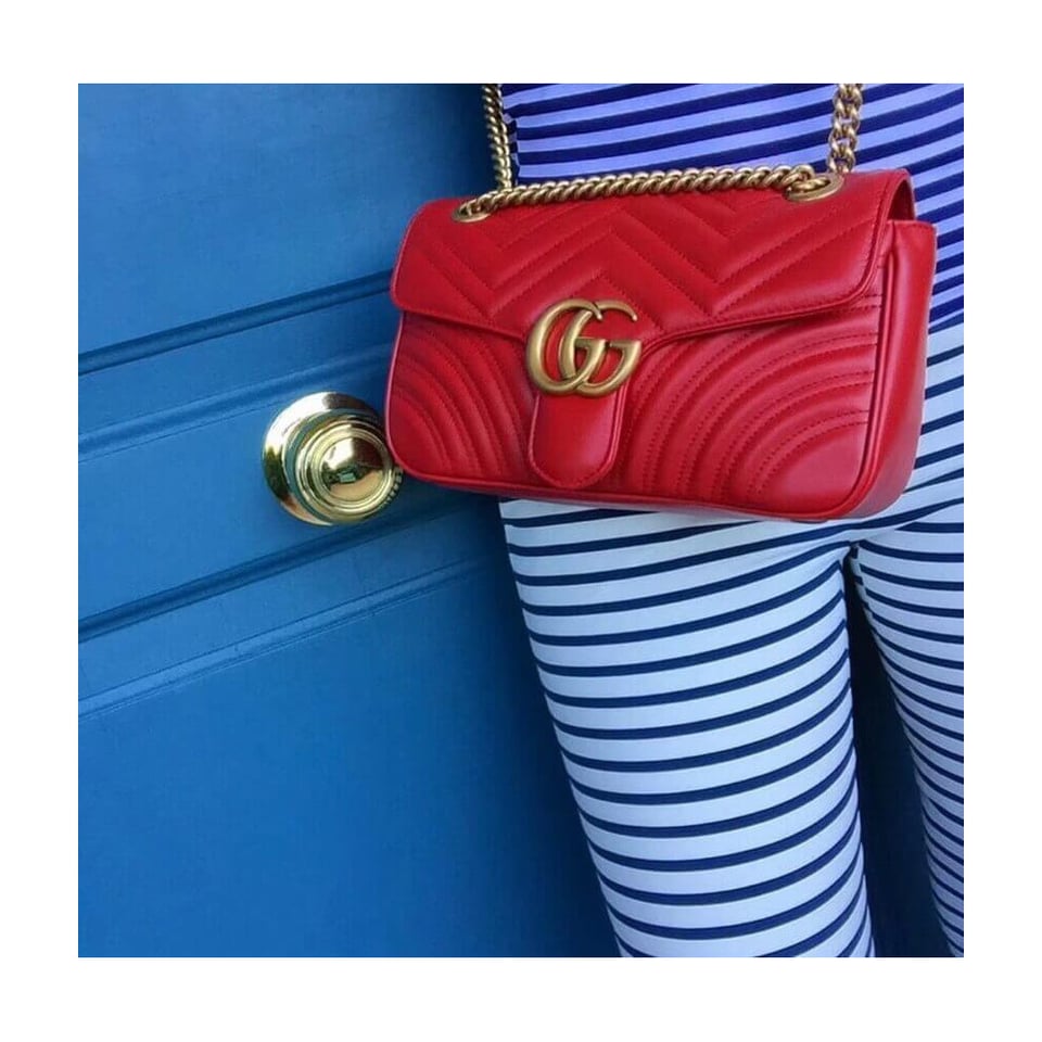 Gucci GG Marmont Matelasse Chevron Leather Small Shoulder Bag Red view 7